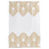 Gold en White Art Deco Pattern Wedding Medium Cadeauzakje (Achterkant)