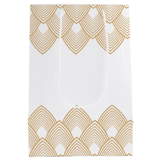 Gold en White Art Deco Pattern Wedding Medium Cadeauzakje (Achterkant)