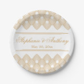 Gold en White Art Deco Pattern Wedding Papieren Bordje (Voorkant)