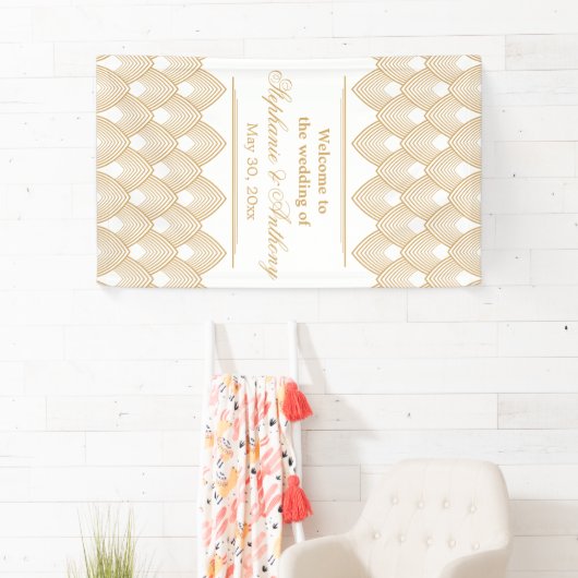 Gold en White Art Deco Pattern Wedding Spandoek (Insitu)