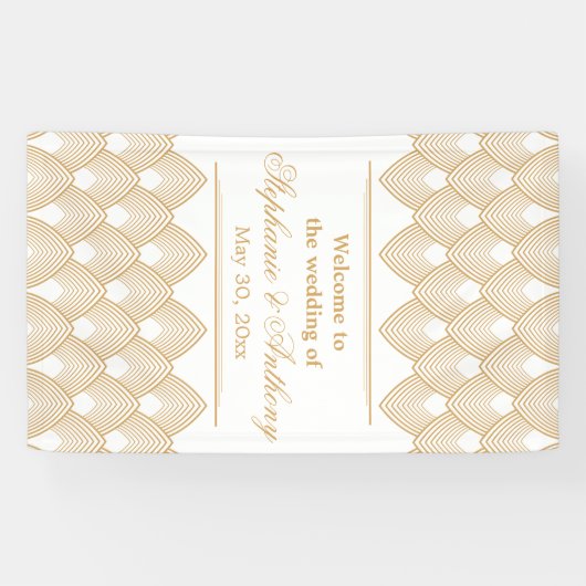 Gold en White Art Deco Pattern Wedding Spandoek (Horizontaal)