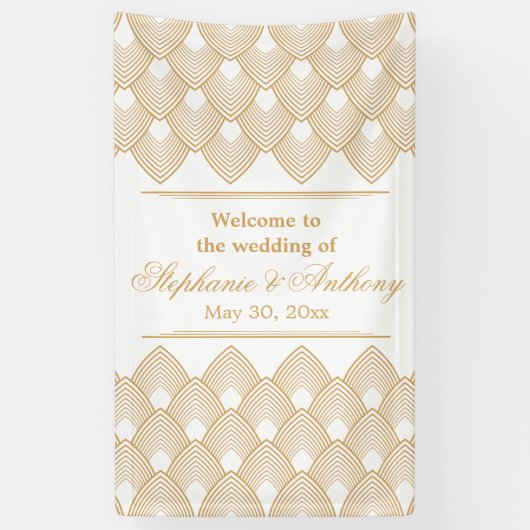 Gold en White Art Deco Pattern Wedding Spandoek (Verticaal)