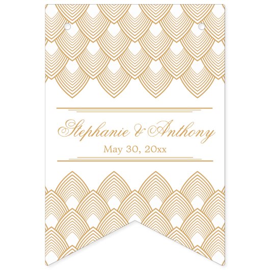 Gold en White Art Deco Pattern Wedding Vlaggetjes (Eerste vlag)