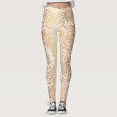 Gold en White Boho Mandala Pattern Yoga Leggings (Voorkant)