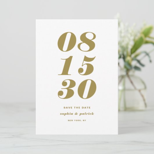 Gold en White Bold Italic Typography Modern Save The Date (Staand voorkant)