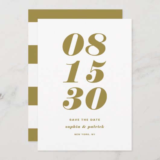 Gold en White Bold Italic Typography Modern Save The Date (Voorkant / Achterkant)