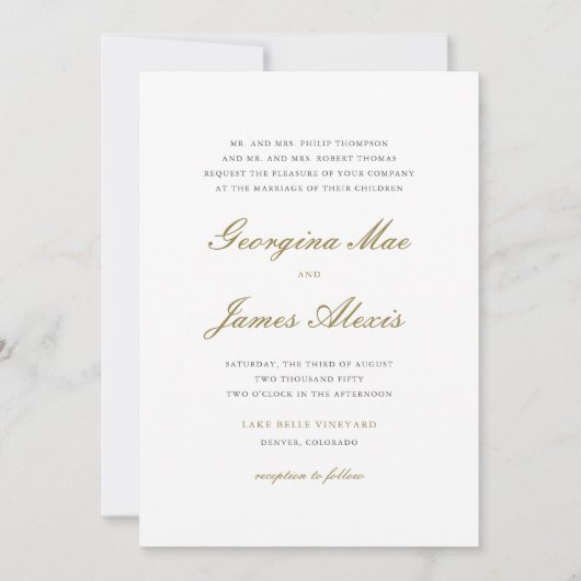 Gold en White Bold Script Classic Wedding Kaart (Voorkant)