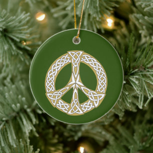 Gold en White Celtic Peace Sign Aangepast Keramisch Ornament