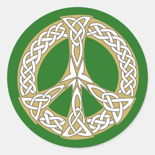 Gold en White Celtic Peace Sign Ronde Sticker (Voorkant)