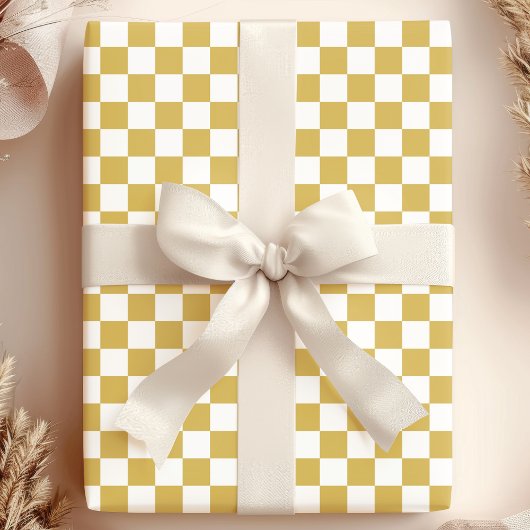 Gold- en White Checkerboard-patroon Cadeaupapier