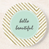 Gold en White Chic Chevron - op maat gemaakt Zandsteen Onderzetter (Voorkant)