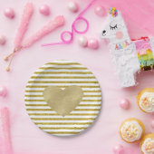 Gold- en White Chic Stripes Heart Papieren Bordje (Feest)