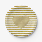 Gold- en White Chic Stripes Heart Papieren Bordje (Voorkant)