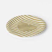 Gold- en White Chic Stripes Heart Papieren Bordje (Gekanteld)