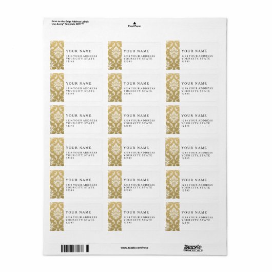 Gold en White Classic Damask Etiket (Full Sheet)