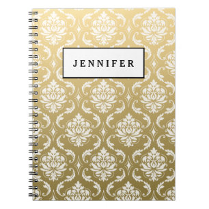 Gold en White Classic Damask Notitieboek