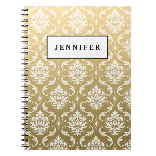 Gold en White Classic Damask Notitieboek (Voorkant)