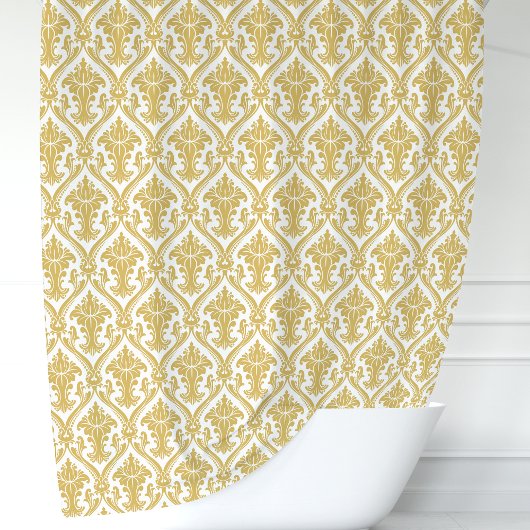 Gold en White Damask Douchegordijn