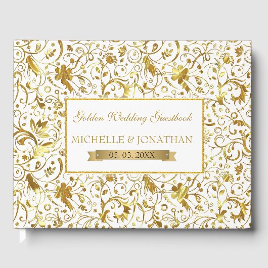 Gold en White Damask Gastenboek (Voorkant)