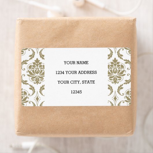 Gold en White  Damask Pattern Etiket (Insitu)