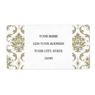 Gold en White  Damask Pattern Etiket