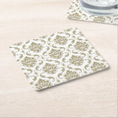 Gold en White  Damask Pattern Kartonnen Onderzetters (Schuin)