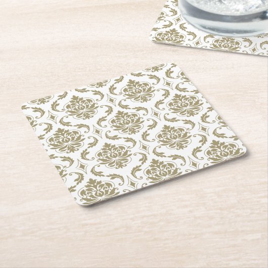 Gold en White  Damask Pattern Kartonnen Onderzetters (Schuin)