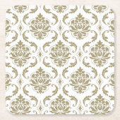 Gold en White  Damask Pattern Kartonnen Onderzetters (Voorkant)