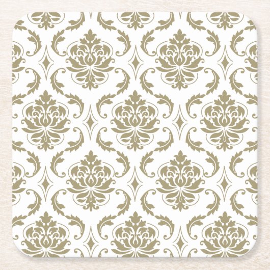 Gold en White  Damask Pattern Kartonnen Onderzetters (Voorkant)