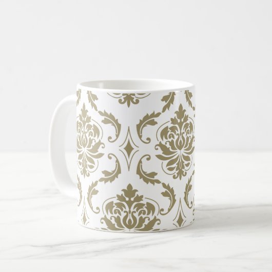 Gold en White Damask Pattern Koffiemok (Voorkant links)