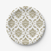Gold en White  Damask Pattern Papieren Bordje (Voorkant)