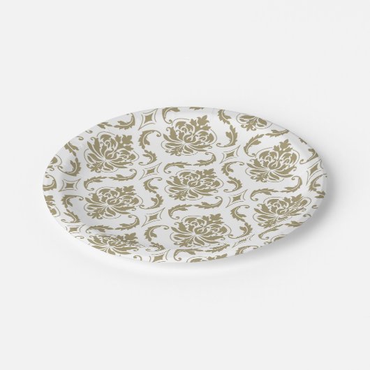 Gold en White  Damask Pattern Papieren Bordje (Gekanteld)