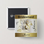 Gold en White Dove Wedding Party aanpassen Vierkante Button 5,1 Cm (Voorkant /achterkant)