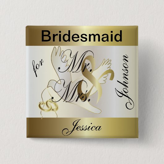 Gold en White Dove Wedding Party aanpassen Vierkante Button 5,1 Cm (Voorkant)