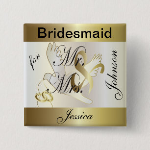 Gold en White Dove Wedding Party aanpassen Vierkante Button 5,1 Cm