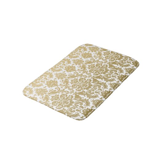 Gold en White Elegant Damask Pattern Badmat (Gekanteld)