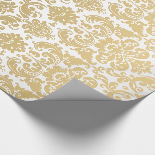 Gold en White Elegant Damask Pattern Cadeaupapier (Hoek)