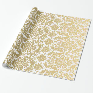 Gold en White Elegant Damask Pattern Cadeaupapier