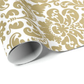 Gold en White Elegant Damask Pattern Cadeaupapier (Rol Hoek)