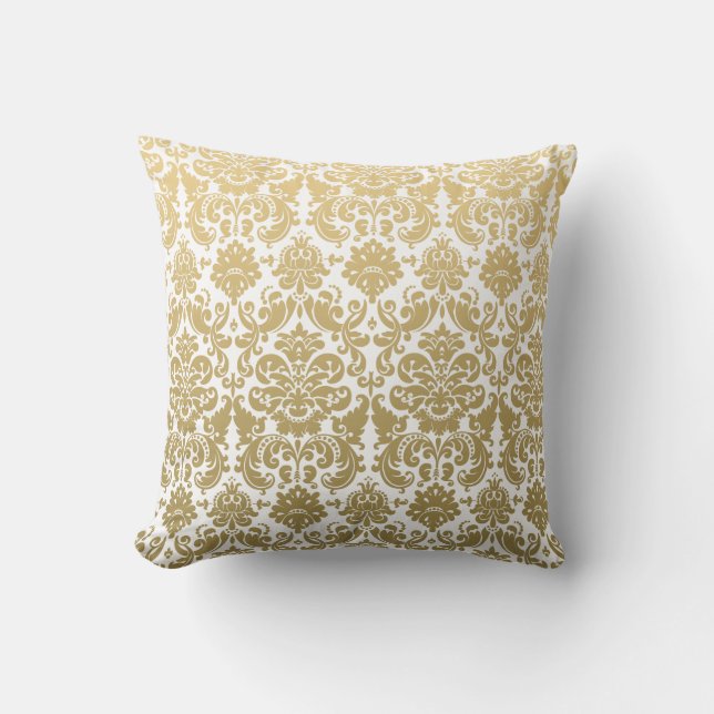 Gold en White Elegant Damask Pattern Kussen (Voorkant)