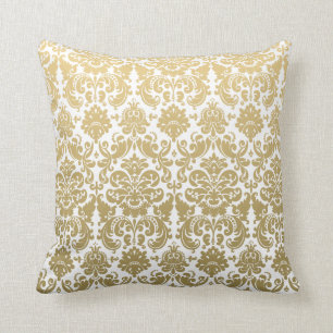 Gold en White Elegant Damask Pattern Kussen