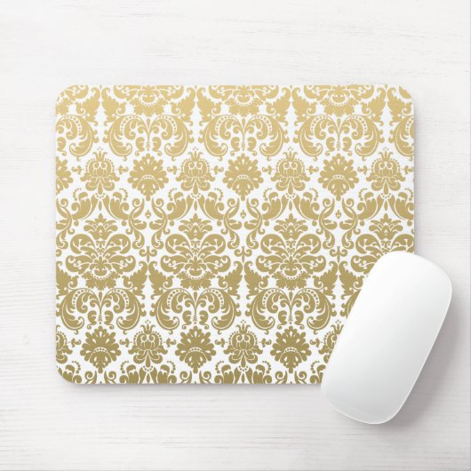 Gold en White Elegant Damask Pattern Muismat (Met muis)