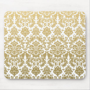 Gold en White Elegant Damask Pattern Muismat