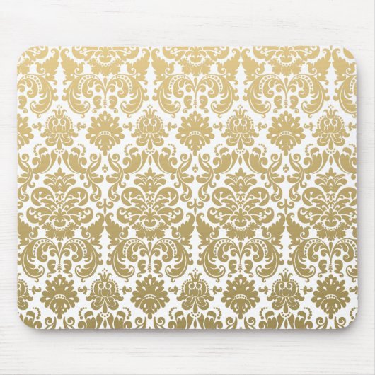 Gold en White Elegant Damask Pattern Muismat (Voorkant)