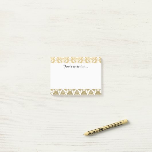 Gold en White Elegant Damask Pattern Post-it® Notes (Op bureau)