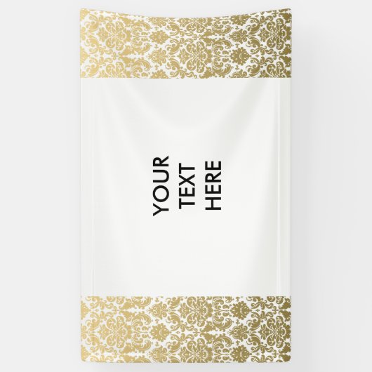 Gold en White Elegant Damask Pattern Spandoek (Verticaal)