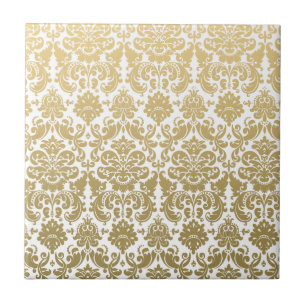 Gold en White Elegant Damask Pattern Tegeltje
