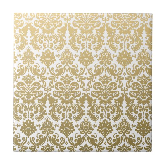 Gold en White Elegant Damask Pattern Tegeltje (Voorkant)