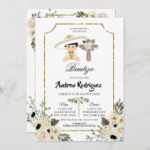 Gold en White Floral Boy Bautizo Invitacion Kaart (Voorkant / Achterkant)