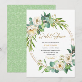 Gold en White floral Bridal Shower Kaart